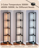 EDISHINE 64" Corner Display Shelf with Light, Modern Corner Floor Lamp with Shelves, 3CCT, Stepless Dimmable Standing Lamp for Living Room, Bedroom, Office, Dining Room, 3000K 4000K 5000K, Black