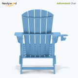 nevilywood Folding Adirondack Chairs Set of 4, HDPE Cup Holders, LightBlue