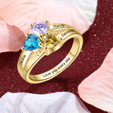 Personalized 10k white gold 3 Birthstones Ring for Women Mother's Ring Personailzed 14k yellow gold Birthstone Ring Family Rings Mom Jewelry Mother and Daughter Rings with 2 Birthstones(Yellow Gold)