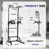 BARWING Pull Up Bar Station Power Tower Adjustable Height Dip Bar Dip Station with 3D Backrest Multi-Function Home Gym Strength Training Fitness Equipment 550LBS