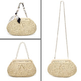tutuebobe Summer Straw Bag Clutch Purses for Women, Beach Woven Straw Crossbody Handbags with Pearl Chain, Dumpling Wicker Purse (white)
