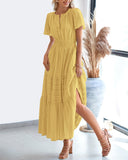 BTFBM Womens Summer 2026 Casual Midi Maxi Dresses Lightweight Short Sleeve V Neck Elastic Waist Boho Beach Dress Pockets(Yellow, Medium)
