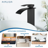 Airuida Vessel Sink Faucet, Tall Waterfall Bathroom Faucet, Single Handle One Hole Mixer Bowl Tap with Large Rectangular Spout, Bar Sink Faucet Lavatory Vanity- Matte Black