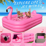 Inflatable Pool with Lights, Solar Flamingo Swimming Pool for Kids,Adults Inflatable Blow up Pool, Large Kiddie Pool,Durable Thickened Kids Pool for Backyard,Outdoor,100"X63"X20"-Bright Pink