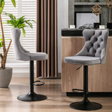 MOOLSUN Rotating Velvet Bar Stools Set of 6, Modern Padded with Nailhead Trim and Tufted Back, Adjustable Swivel Counter Height Stools for Kitchen Island, Bar, Club,Gray(Black Base)