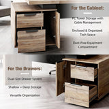 Modern Executive Desk with Storage Cabinet, Configurable Length 62.99" or 70.87", Large Office Desk with 2 Drawers, Home Office Desk with Reversible Cabinet &Cable Management (Mahogany, Right)