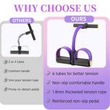Pedal Resistance Bands with Handles, Upgrade 6-Tubes Manual Tension Training Pedal, Natural Rubber Foot Pedal Resistance Bands, (Purple)