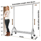 HYSEYY Heavy Duty Clothes Rack Load 450 LBS, Metal Garment Rack, Standing Rolling Clothing Rack for Hanging Clothes with Sturdy Wheels & Shelves, Portable Closet Wardrobe Rack,Sliver
