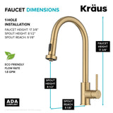 KRAUS Bolden 2-Function Single Handle Pull Down Kitchen Faucet in Spot-Free Brushed Brass, KPF-1616BB