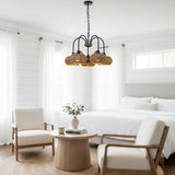 Modern Farmhouse Rustic Chandelier Coastal Boho 5-Light 16 in. Matte Black Hanging Ceiling Light for Living Room, Foyer with Seagrass Shade