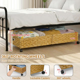 Under Bed Storage Containers with Wheels, 31.5” Large Handwoven Rattan Rolling UnderBed Storage Bins, Tool-free Assembly Natural Under The Bed Organizer Drawers for Bedroom, Sheets Clothes Blankets