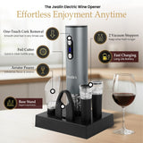 Jwalin Rechargeable Electric Wine Opener Gift Set – 6-in-1 Automatic Wine Bottle Opener with Foil Cutter, Aerator Pourer, 2 Vacuum Stoppers & Base Stand – Perfect Wine Gift for Wine Lovers