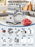 Commercial Meat Grinder, 1100W Electric Meat Grinder Heavy Duty, ETL Approved, 330LBS/H Meat Mincer with 2 Blades, 2 Cutting Plates, Sausage Tube for Kitchen Restaurant Butcher Store