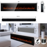 84 inches Electric Fireplace, Recessed & Wall Mounted Fireplace Heater 13 * 13 Colors Flame &Fuel Bed w/5 Dimmer, Touchscreen &Remote Control Temp, Overheating Protect, Hardwired, 1500W, Black