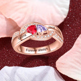 Oseew Personalized 14K Yellow Gold 2 Birthstones Rings Mother's Ring 10k solid Gold 2 Birthstones Rings 14k gold for Mom Jewelry 18K yellow gold Personailzed 2 Birthstones Rings