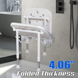 NEWTRY 15" Folding Shower Seat Wall Mounted with Bathroom Grab Bar, 550lb Fold Down Shower Seat Adjustable Height Foldable Shower Chair with Smart Suction Cup Handrail for Home Care & Bathroom