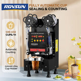 ROVSUN Cup Sealing Machine, Fully Automatic Cup Sealer Machine 500-650 Cups/H, Electric Cup Sealing Machine 88/89/90/95mm with LCD Digital Control, Cup Sealer for Bubble Milk Tea Coffee, Black