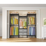 VIPEK V20 Plus Clothes Rack, Metal Clothing Rack with 6 Shelves, 5 Hanging Rods & 2 Fabric Drawers, Freestanding Garment Rack for Bedroom & Walk-in Closet, Large Wardrobe Closet Max Load 850LBS, Black