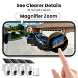 SOLIOM- 5MP Security Cameras Wireless Outdoor, No Subscription & Solar Powered,4-Cam Pack Cameras for Home Security with 360° Auto Motion Tracking, 3K Color Night Vision,5G & 2.4G Router Compatible