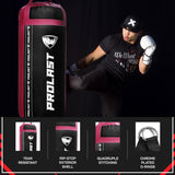 PROLAST 4Ft 135Lb XL Heavy Punching Boxing Bag for Adults, MMA, Martial Arts, Muay Thai, Kicking, Strength Training Equipment, Filled, New Edition Logo, Black and Pink