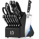 KnifeSaga Knife Set, 15 Pcs Kitchen Knife Block Set, Enduring Razor-Sharp High Carbon Stainless Steel Chef Knife Set with Block and Sharpener