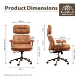 HOOOWOOO Ergonomic Office Chair,Mid Century Modern Computer Desk Chair,Comfy Executive Chair with Extra Wide Tufted Cloudy Seat Lumbar Support High Reclining Back,Suede Leather Cognac Brown