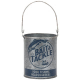 Lakeside Bait and Tackle Metal Bucket - Decorative Fishing Pail for Pencils, TV Remotes or Tools