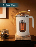 INTASTING Electric Tea Kettle, Electric Kettle with Tea Infuser, ±1℉ Knob Temperature Control, BPA-Free Glass, 1200W Fast Heating, Easy to Clean, 1 Liter (Cream White)