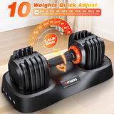 XDDIAS Adjustable Dumbbell Set of 2, 25/55/80LB Dumbbell Set-Fast Adjust Weights Set, 5/10/16 in 1 Free Weights Dumbbells Set with Anti-Slip Metal Handle, Compact Size (25LBS-Pair-10 Gears)