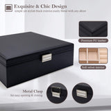 Jewelry Box for Women, 2 Layers Large Leather Jewelry Organizer Storage Case with Removable Pad for Earrings -Black ProCase