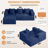 79" Modular Sectional Sofa, Boneless Convertible Sleeper Sofa Bed, Modern Tri-Folding Cloud Couch with L-Shape Chaise, Corduroy Futon for Living Room Small Spaces Apartment, No Assembly,Blue