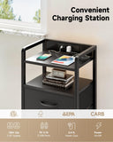 Lazzanto Night Stand Bedside Charger Bedroom - Nightstand with Charging Station & LED Light Strip, Night Stand with Storage Shelf & 2 Fabric Drawers, Morden End Table with U-S-B Ports & AC Outlets