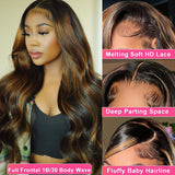 miear 13x6 HD Lace Frontal Wigs Human Hair Body Wave 1B/30 Ombre Wig 34inch