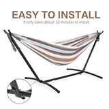 PNAEUT Double Hammocks with Stand for Outside, Portable Space Saving Heavy-Duty Steel Frame for Indoor Outdoor Patio Yard, Easy Assembly, 2 Person 450 lbs Capacity (Coffee)