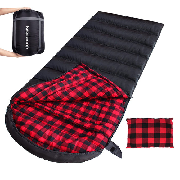 Keencamp 0 Degree Sleeping Bag Cotton Flannel Winter Cold Weather for Adults XXL Sleeping Bag 4 Season Big and Tall with Pillow Compression Sack Keencamp