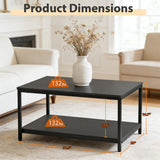 ZenStyle Industrial Coffee Table with Storage Shelf for Living Room, Wood Look Accent Furniture with Vintage Wooden Board Stable Metal Frame Cocktail Table 2-Tier Tea Table (Black, 31.5in)