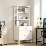 White 2-Drawer File Cabinet with Bookshelf, Filing Cabinet with Open Storage, Office Storage Unit for Home Office, Legal, A4 Size, Wood File Cabinets for Home Office, Printer Stand with Storage Shelf