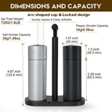 ARKNOAH Salt and Pepper Grinder Set 2-Pack with Stand, Adjustable Coarseness Mill - Aerospace Aluminum Body, Stainless Steel & Ceramic Core, Refillable Spice Grinders for Kitchen & BBQ