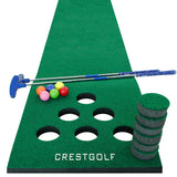 Crestgolf Mat Game Set Green Mat, Putting with 2 Adjustable Putters, 6 Golf Balls,12 Golf Hole Covers for Indoor&Outdoor Short Game Office Party Backyard Use