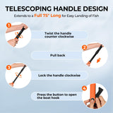 KastKing Brutus Fishing Net with Boat Hook, Foldable, Extendable, Lightweight & Strong Fish Landing Net, Non-Slip & Bright Orange TPR Handle, Fishing Gift for Men