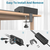 Desk Clamp Power Strip 6FT with 40W USB C Ports, JXGUCAT Flat Plug Desk Mount Power Strip Surge Protector, Removable Extension Cord with 2 USB-C Ports 6 Outlets, Fits 1.8" Tabletop Edge, Black