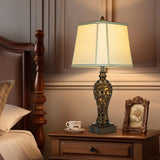 28.5" high Vintage Brown Table Lamps Set of 2 - Bedside Lamp with Faux Silk Shades - for Bedroom and Living Room with USB and Nightlight - Perfect for Nightstands and Bedrooms (Bulb Included)
