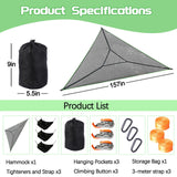 Triangle 13ft Camping Hammock for Outside Portable Outdoor Travel Multi Person Tree Hammock with 3 Ratchet Tie Down Straps & Net Pocket Max 800 lbs for 2-6 Adults/Kids (157''/400cm)