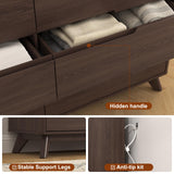 Dresser for Bedroom with 6 Drawers, 55" Large Dresser & Chest of Drawers with Charging Station, Wood Closet Clothes Storage Long Dressers Organizer for Bedroom Living Room Hallway (Brown)
