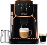 Zulay Kitchen Magia Clasica Automatic Espresso Machine with Built-In Grinder, Touch Panel Coffee Maker, Steam Wand Milk Frother, Adjustable Strength, Self-Cleaning, Black & Copper (13" x 17.7" x 9.4")