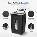 Paper Shredder for Home Office, 60 Sheets Auto Feed, 2.4m/min Shredding, 55dB Super Quiet, P-4 Cross Cut Shredders with 5.8 Gallons Bin Shreds CD, Credit Card Wingwise