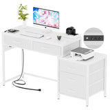 Reversible Computer Desk with 5 Drawers, Sturdy Office Desk with Power Outlets and USB Ports