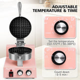 Popfoodex Commercial Waffle Maker for Restaurant, 110V Electric Waffle Maker w/Non-stick and 122–572°F Adjustable Temp, 1200W Profession Waffle Iron, Pink