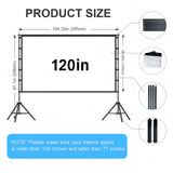 VntB 120 inch Projector Screen with Stand, Portable Outdoor Projection Screen Rear Front Movie Screen with Carry Bag Wrinkle-Free 16:9 4K Washable for Indoor Home Theater, Backyard Movie Night