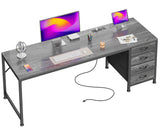 PRAISUN 63 Inch Computer Office Desk with Power Outelts and USB-C Port, Reversible Gaming Desk with 4 Fabric Drawers, Work Study Desk Work from Home, Grey